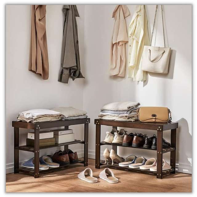 12 Pair Stackable Shoe Rack Entryway Bench