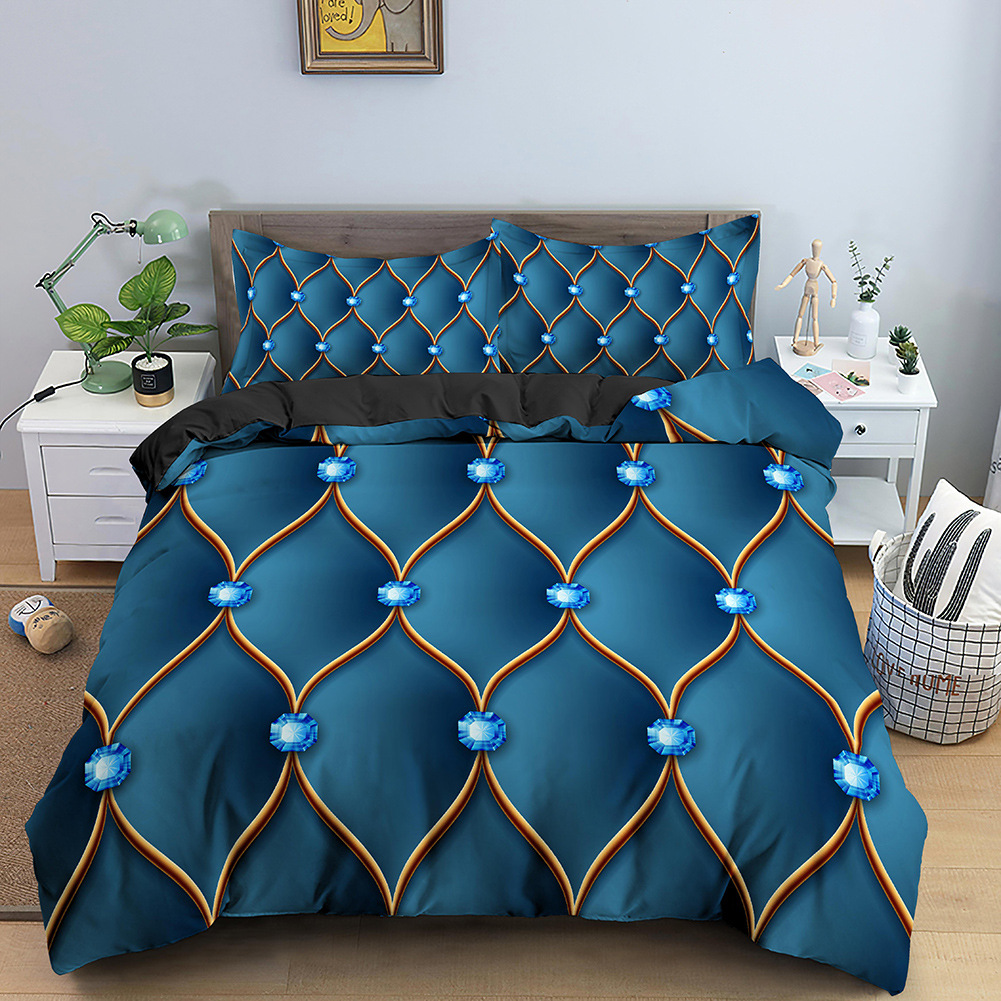 Luxury 3D Rhinestone Lattice Geometric Duvet Cover Set, King Size