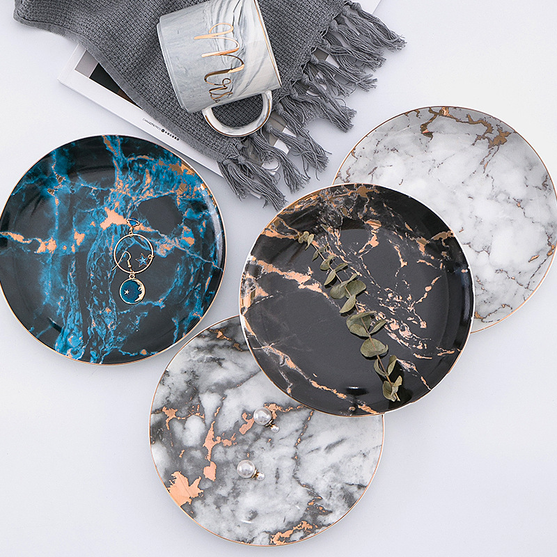 4PCS European Style Marble Ceramic Plates Tableware Set