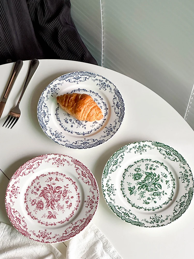 French Vintage Rose Ceramic Plate Ins Afternoon Tea