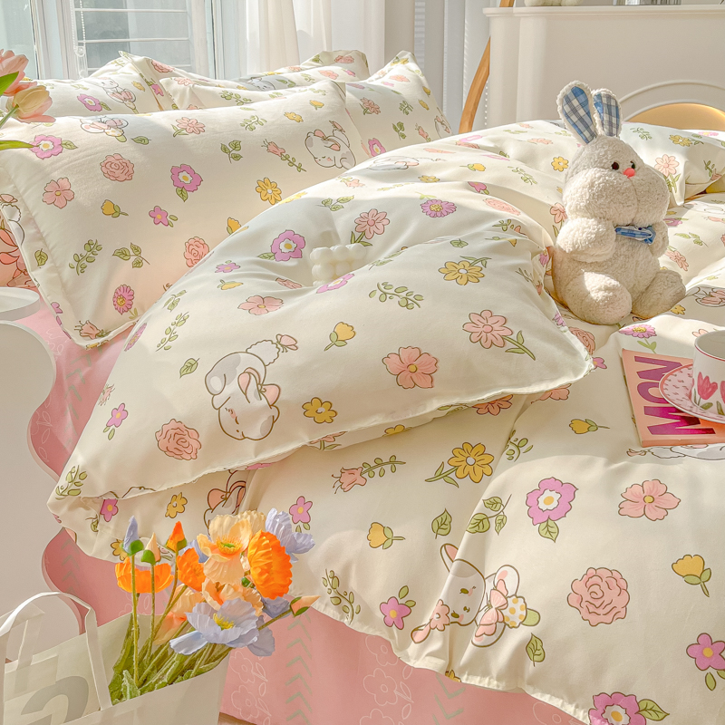New Cartoon Foral Print Polyester Bedding Set, Full Size