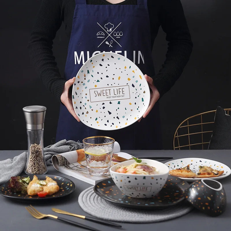 Nordic Irregular Dot Painting Ceramic Plate Porcelain Dinner Plate