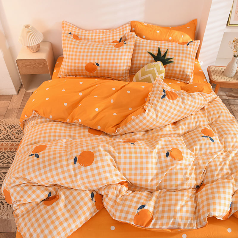 Orange Plaid Duvet Cover Set, King Size