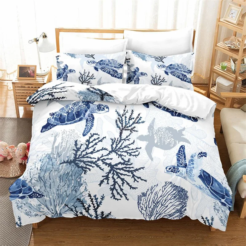 Sea Turtle Bedding Set Reptile Tortoise Duvet Cover Set